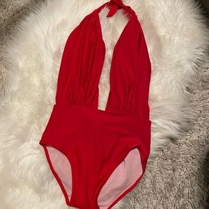RED DEEP V HALTER ONE PIECE SWIMSUIT